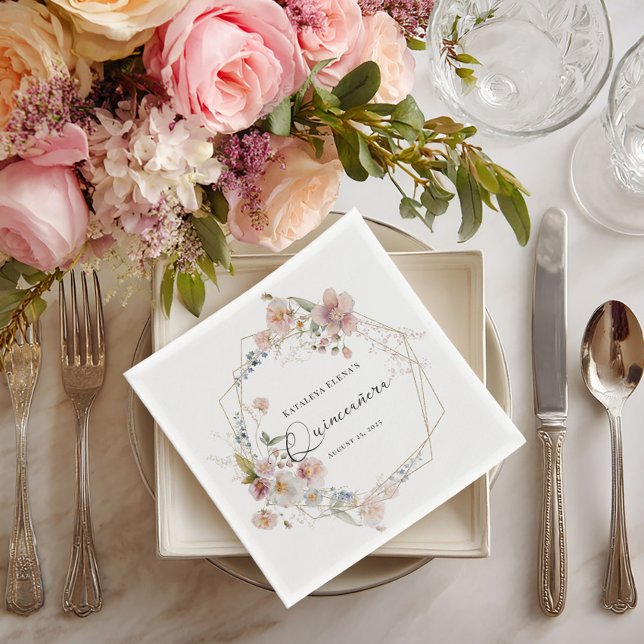 Watercolor Floral Quinceanera Paper Napkins (Creator Uploaded)