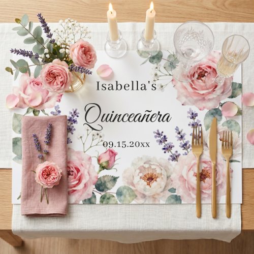 Watercolor Floral Quinceañera Paper Placemat