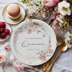 Watercolor Floral Quinceanera Paper Plates