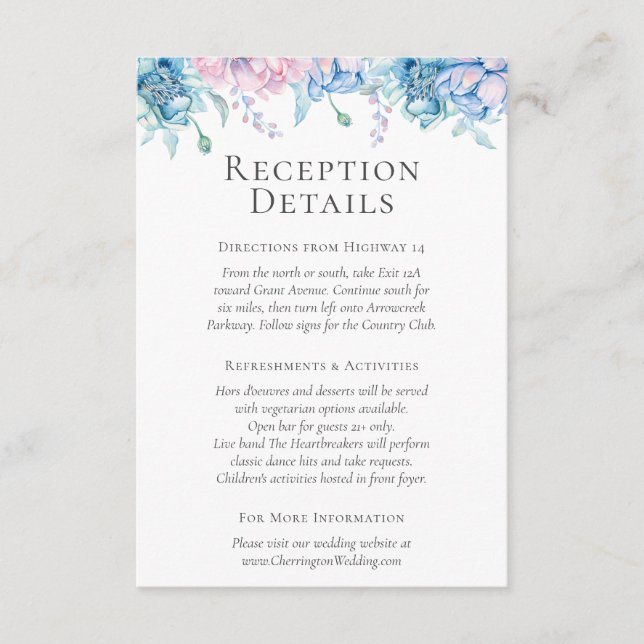 Watercolor Floral Reception Details / Directions Enclosure Card (Front)