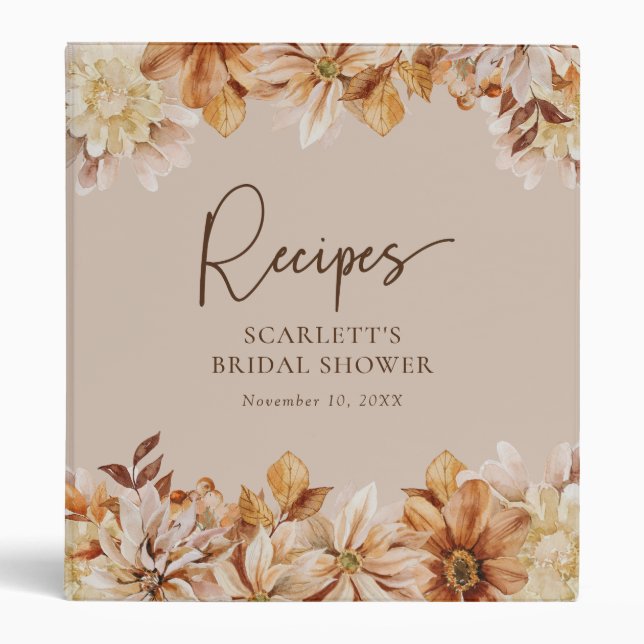 Watercolor Floral Recipe 3 Ring Binder (Front)
