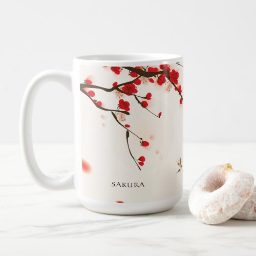 Watercolor Floral Red Cherry Blossoms Personalized Coffee Mug