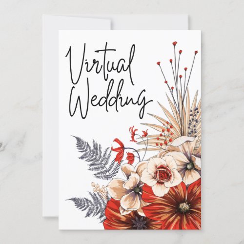 Watercolor Floral Red Cream Virtual wedding Invitation
