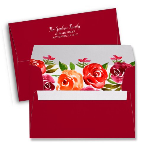 Watercolor Floral Red Orange Burgundy Envelope