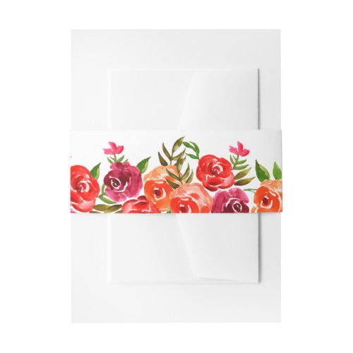 Watercolor Floral Red Orange  Invitation Belly Band