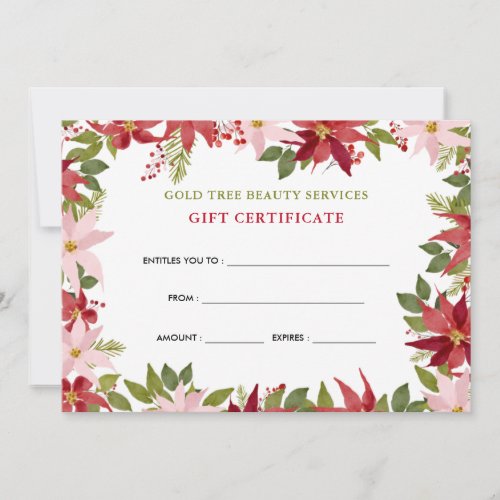 Watercolor Floral Red Poinsettia Gift Certificate