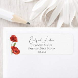 Watercolor Floral Red Poppy Flowers Wedding Return Label