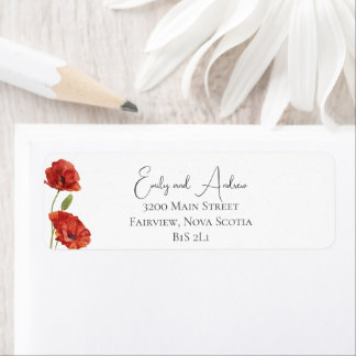Watercolor Floral Red Poppy Flowers Wedding Return Label