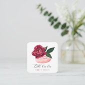 Watercolor Floral Red Rose Macaron Bakery & Sweets Square Business Card (Standing Front)
