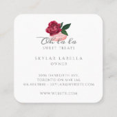 Watercolor Floral Red Rose Macaron Bakery & Sweets Square Business Card (Back)