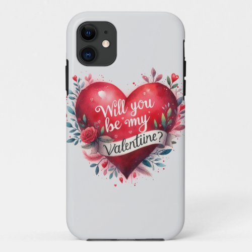 Watercolor Floral red valentine heart iPhone 11 Case