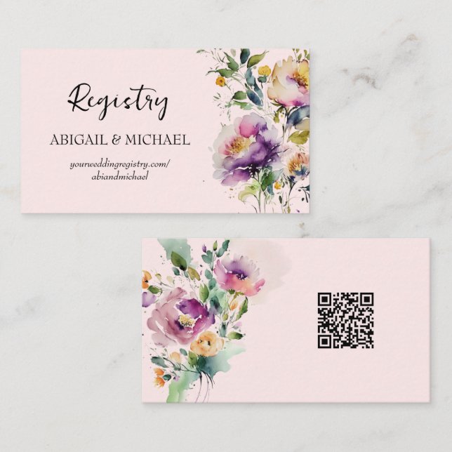 Watercolor Floral Registry Card with QR code (Front/Back)