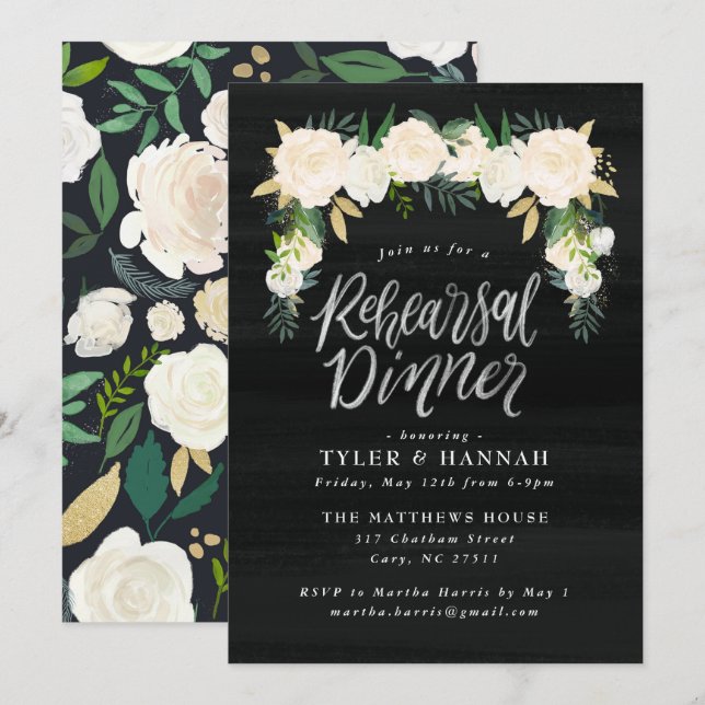 Watercolor Floral Rehearsal Dinner Invitation (Front/Back)