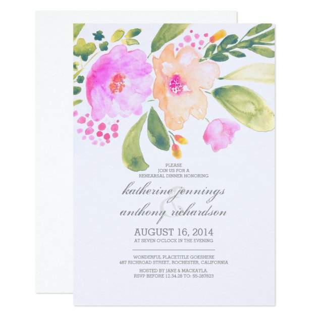 Watercolor Floral Rehearsal Dinner Invites