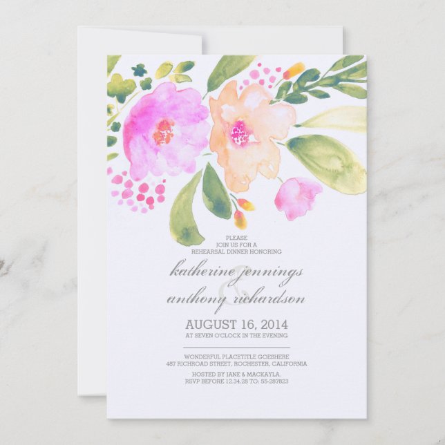 watercolor floral rehearsal dinner invites (Front)