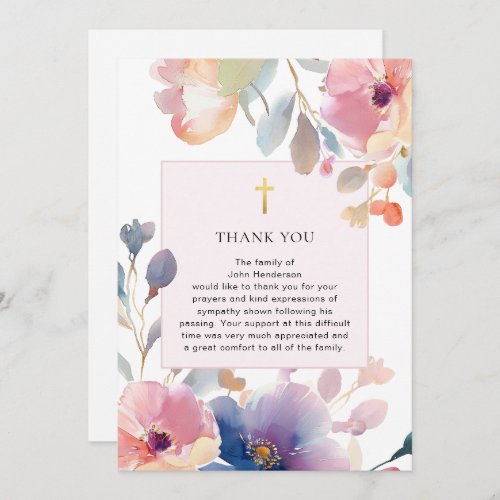 Watercolor Floral Religious Funeral Thank You Card