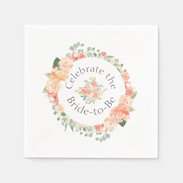 Watercolor Floral Ring Bridal Shower Paper Napkins (Front)
