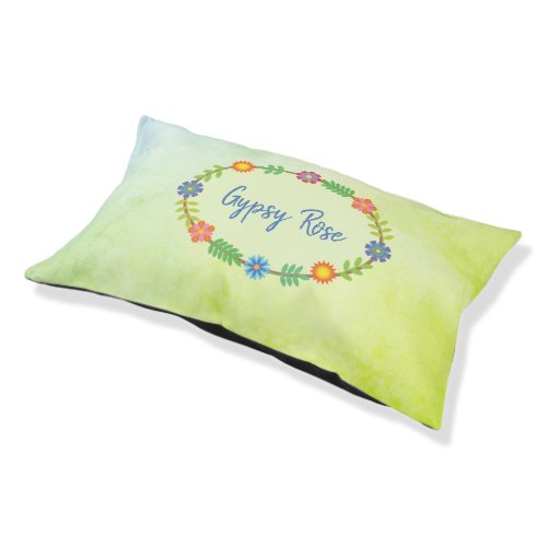 Watercolor Floral Ring Pet Name Pet Bed