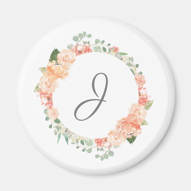 Watercolor Floral Ring with Any Monogram Magnet (Front)
