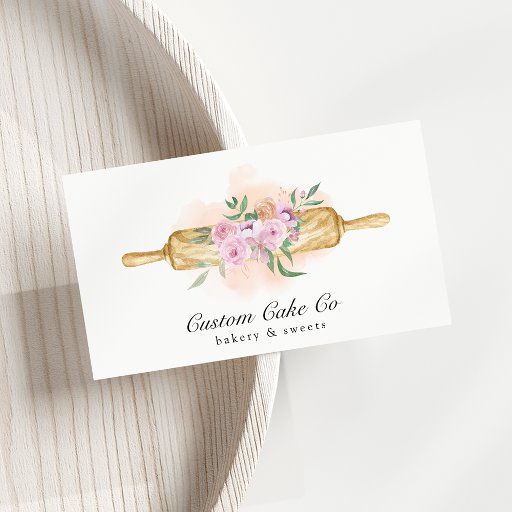 Customizable Watercolor Floral Roller Bakery Business Card