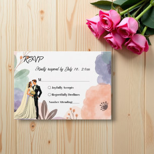 Watercolor Floral Romantic Couple Elegant Wedding RSVP Card
