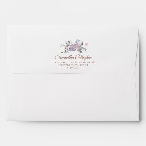 Watercolor Floral Rose Gold Blush Wedding Return Envelope