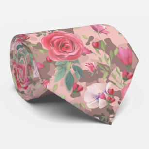 Watercolor Floral Rose Gold Camouflage Pink Neck Tie