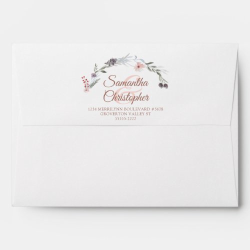 Watercolor Floral Rose Gold Return Address Envelope