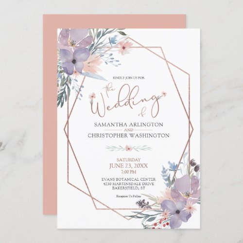 Watercolor Floral Rose Gold Terra Cotta Wedding Invitation