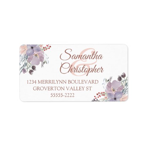 Watercolor Floral Rose Gold Wedding Return Address Label