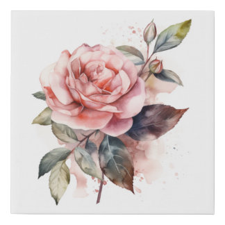 Watercolor Floral Rose Painting Faux Canvas Print