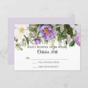 Watercolor Floral Rose Peony Foliage Lavender RSVP Invitation