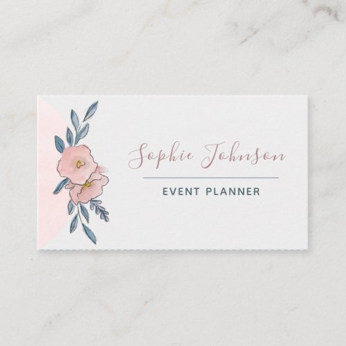 Watercolor Floral Rose Pink Blush Event Planner    Business Card