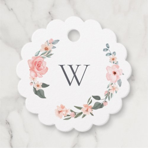 Watercolor Floral Rose  Sage Monogram Wreath Favor Tags