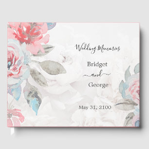 watercolor floral rose wedding memory guest book