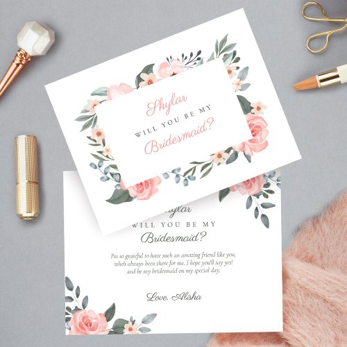 Watercolor Floral Rose Will You Be My Bridesmaid Invitation Postcard