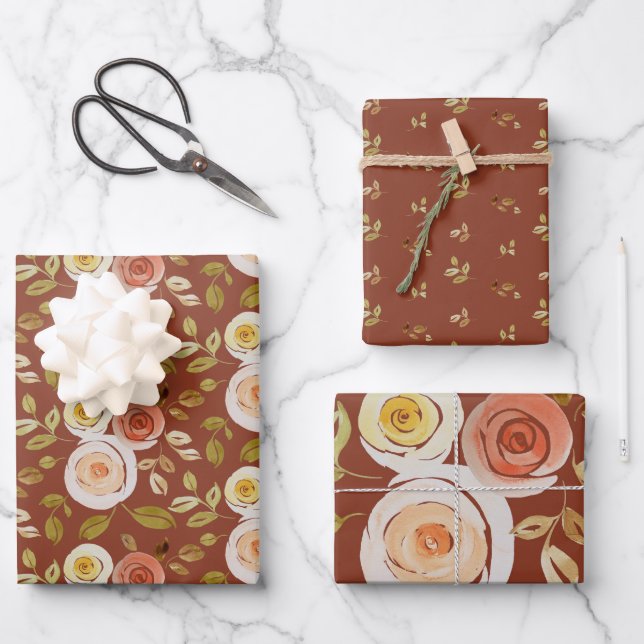 Watercolor Floral Rose Wrapping Paper Sheets (Front)