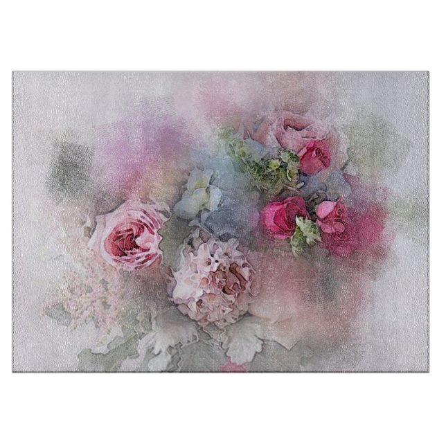 Watercolor Floral Roses Flowers Bouquet Template Cutting Board (Front)