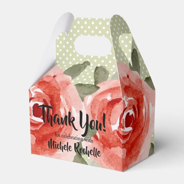 Watercolor Floral Roses Gable Party Favor Boxes (Front Side)