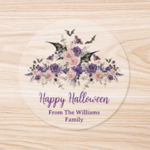 watercolor floral roses happy halloween party  classic round sticker