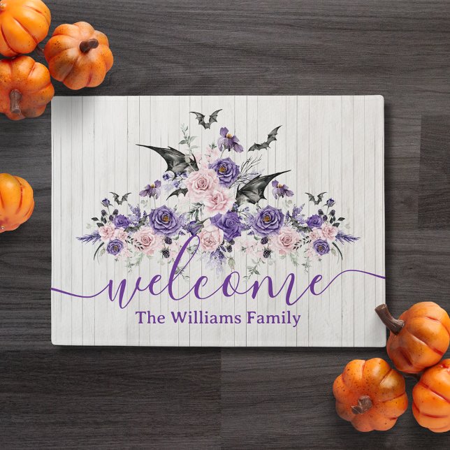 watercolor floral roses happy halloween wood doormat (Creator Uploaded)