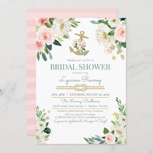 Green Mint and Gold Floral Bridal Shower Invitation Digital