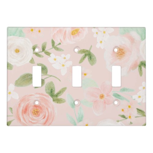 Watercolor Floral Roses Pink and Peach Light Switch Cover