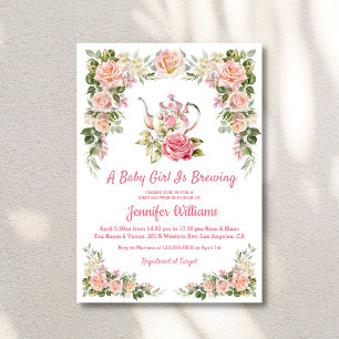  watercolor floral roses tea party baby shower  invitation