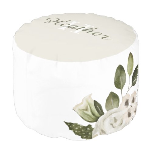 Watercolor Floral Round Pouf