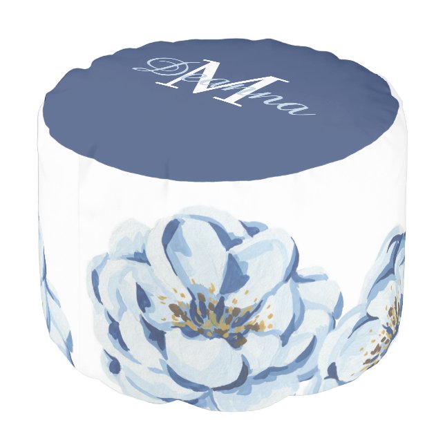 Watercolor Floral Round Pouf (Angled Back)