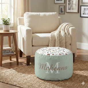 Watercolor Floral Round Pouf