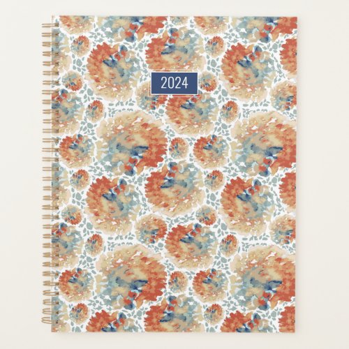Watercolor Floral Rust Blue Abstract 2024 Planner