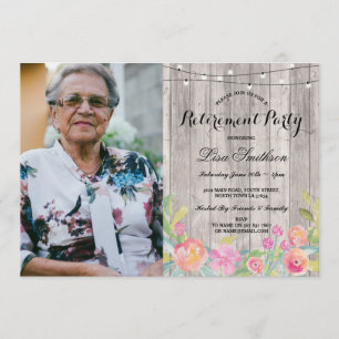 Watercolor Floral Rustic Retirement Party Photo Invitation
