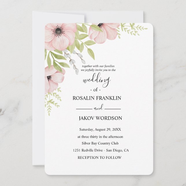 watercolor floral rustic wedding  invitation (Front)